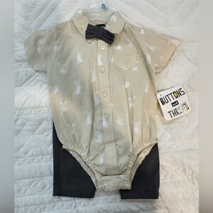 Cream Bunny Print Boys' Matching Set with Black Shorts
